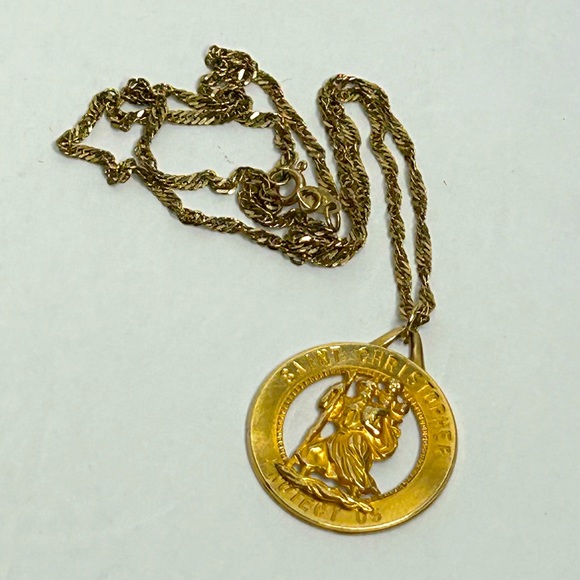 14KT Gold St Christopher Pendant Necklace - Picture 5 of 8